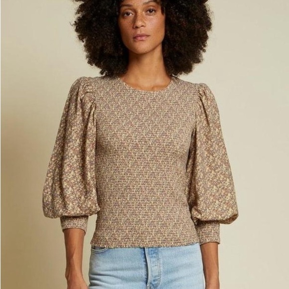 Nation LTD Pepper Smocked Romance Blouse Puff Sleeve Boho Cottagecore - Picture 2 of 8